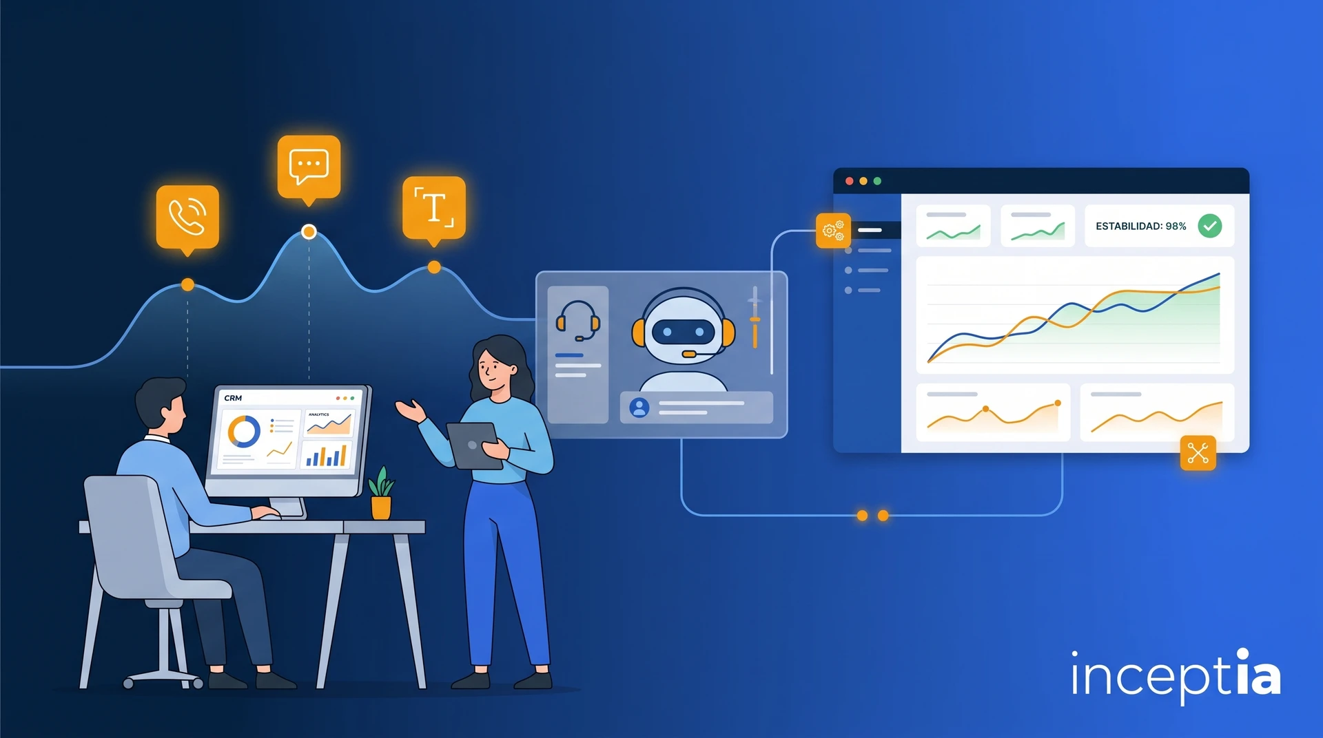 Portada del artículo "Cómo se entrena un voicebot: del prompt al comportamiento estable en producción" con ilustración tecnológica.